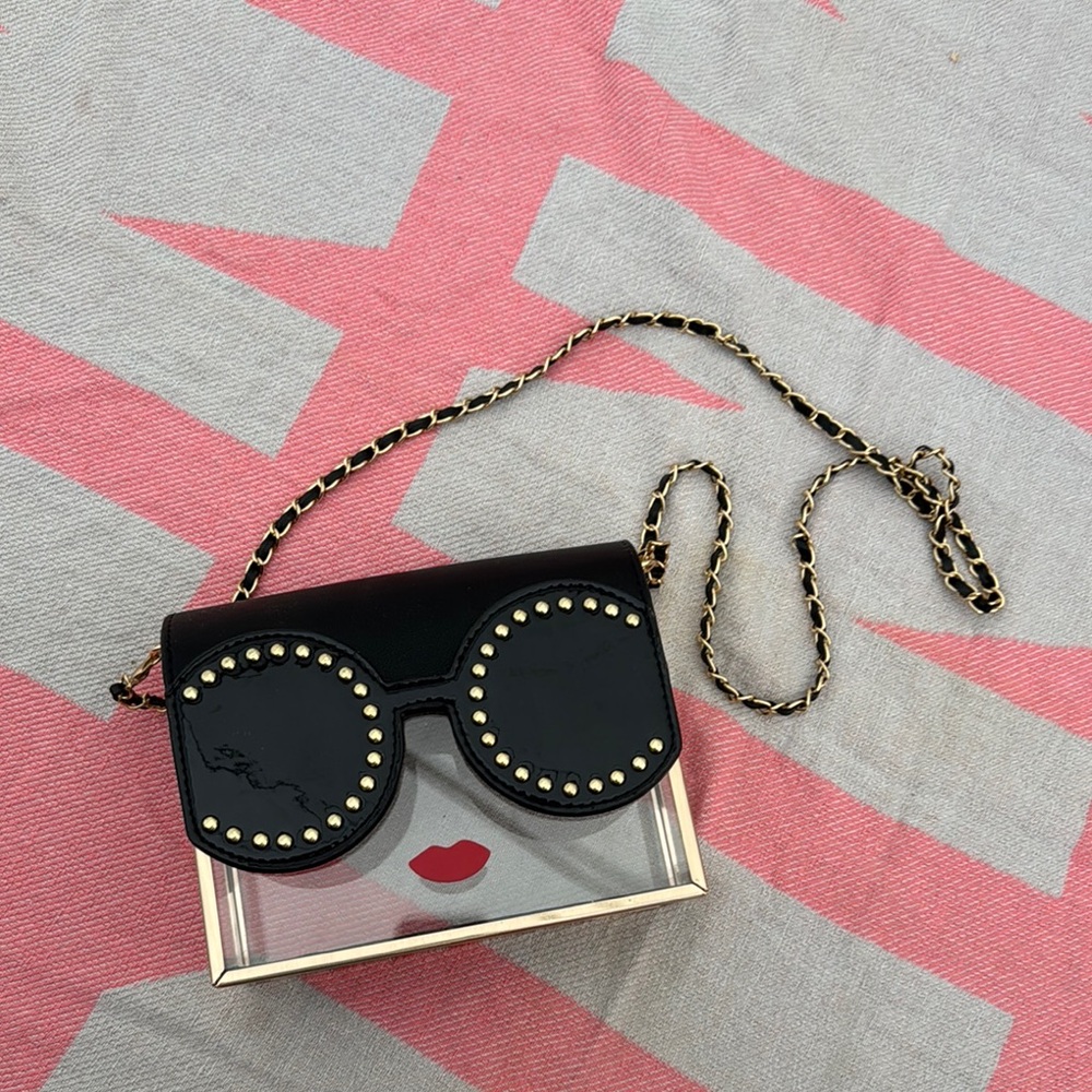 Chic Black and Gold Studded Sunglasses Clutch